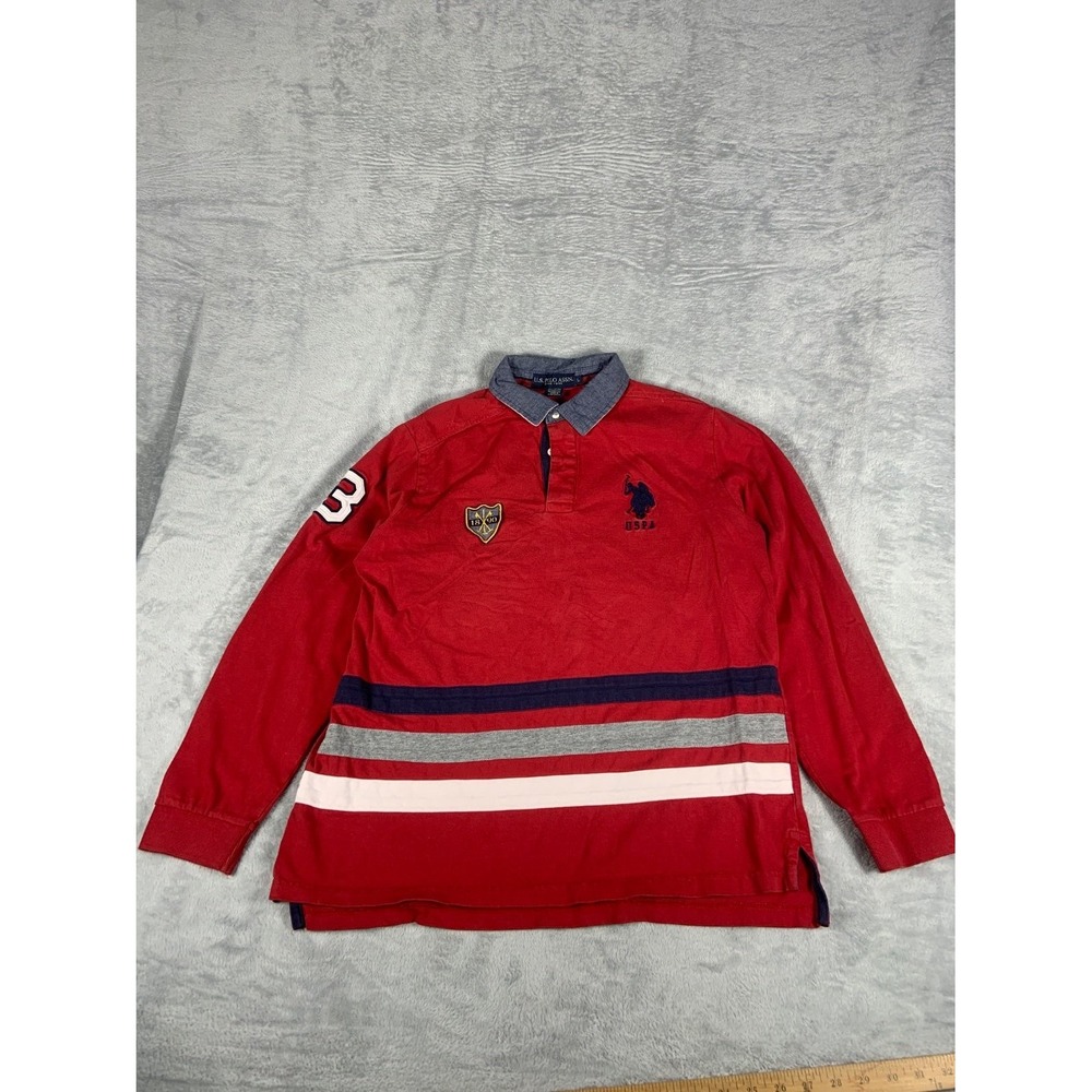U.S. Polo Assn. Rugby Shirt Mens L Red Long Sleeve Uspa 1890 Cotton